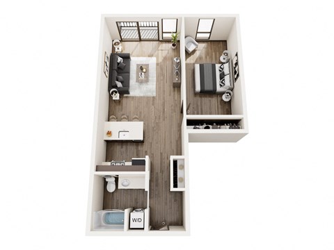 Floor plan for 1 bed, 1 bath, 747 sqft
